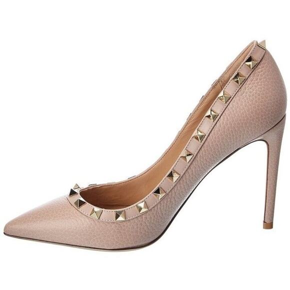 Valentino Garavani Rockstud Grainy Leather 100mm Pump Water Rose - Picture 2 of 16
